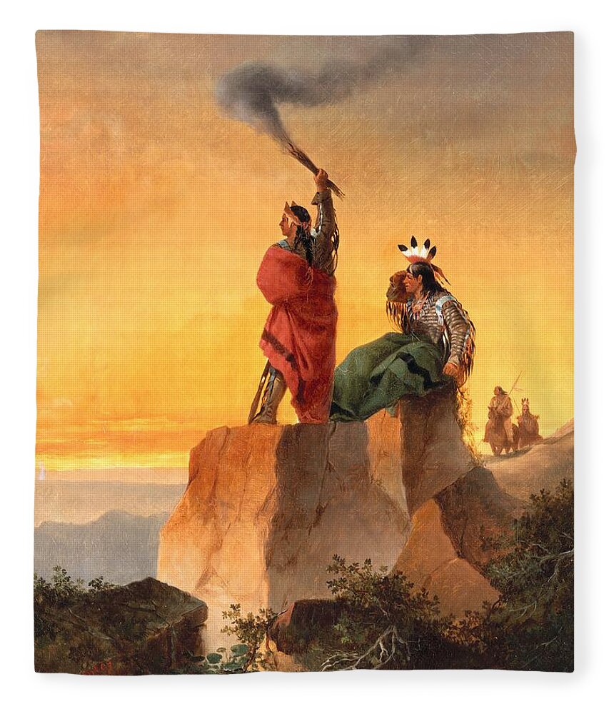Indian Fleece Blanket featuring the painting Indian Telegraph by John Mix Stanley