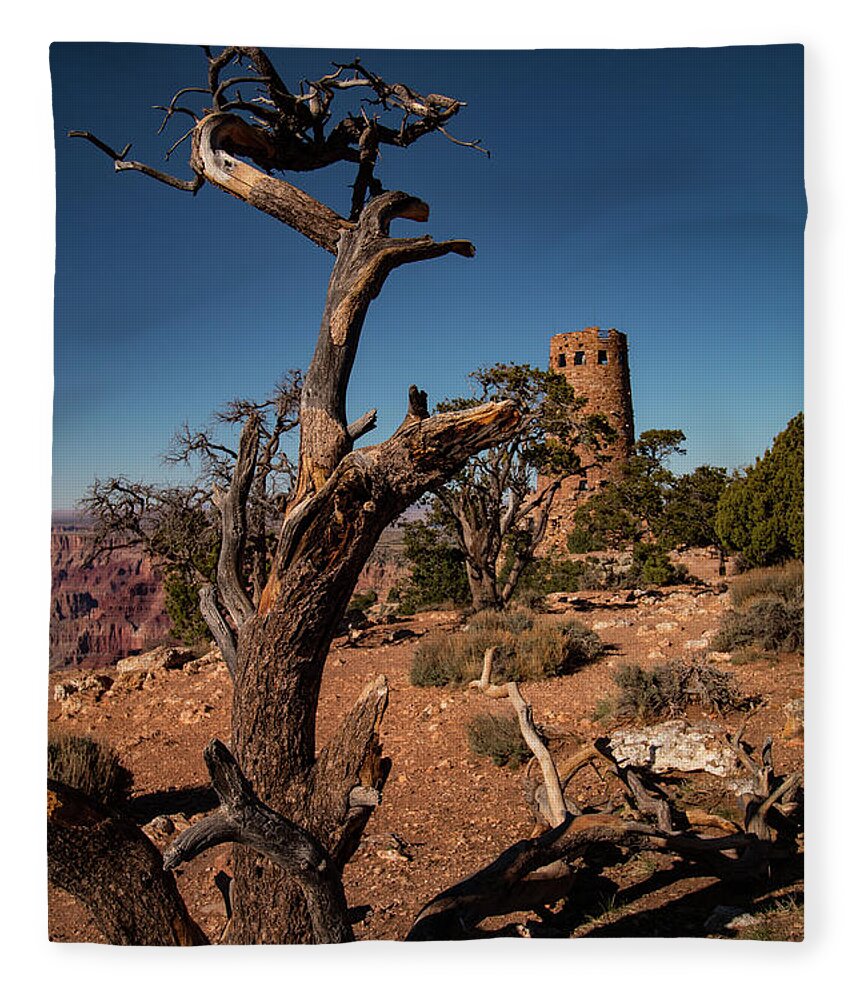 Anmerican West Fleece Blanket featuring the photograph Indian Watchtower at Desert View by Jeff Folger