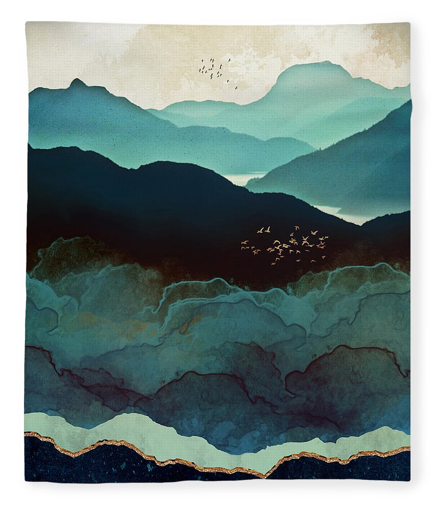 #faatoppicks Fleece Blanket featuring the digital art Indigo Mountains by Spacefrog Designs