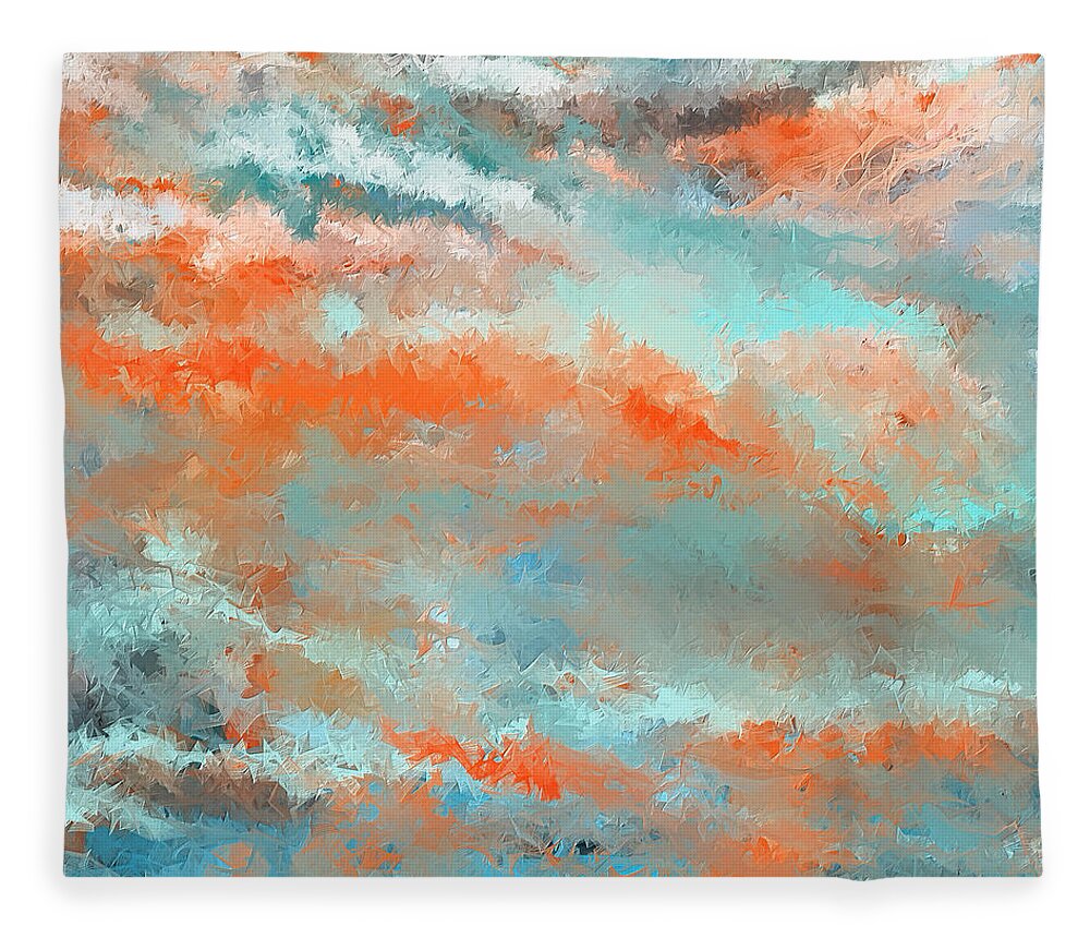 Turquoise And Orange Fleece Blanket featuring the painting Infused Energy- Turquoise And Orange Art by Lourry Legarde