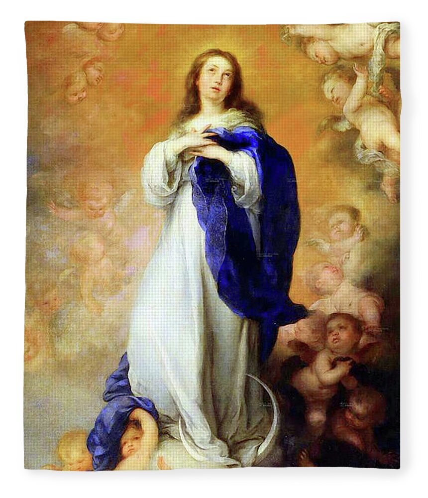 Nicaragua Fleece Blanket featuring the mixed media Inmaculada Concepcion - Nicaragua - Immaculate Conception Patron Saint by Bartolome Esteban Murillo