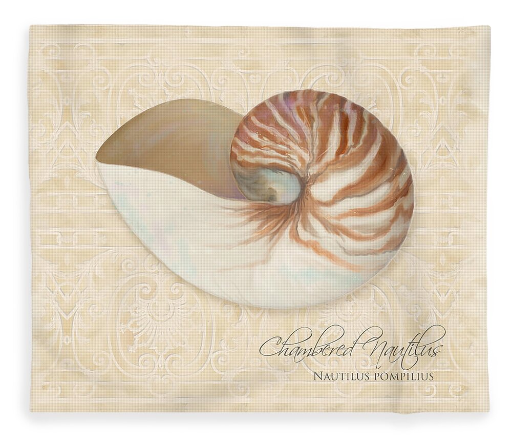 Chambered Nautilus Fleece Blanket featuring the painting Inspired Coast IV - Chambered Nautilus, Nautilus Pompilius by Audrey Jeanne Roberts