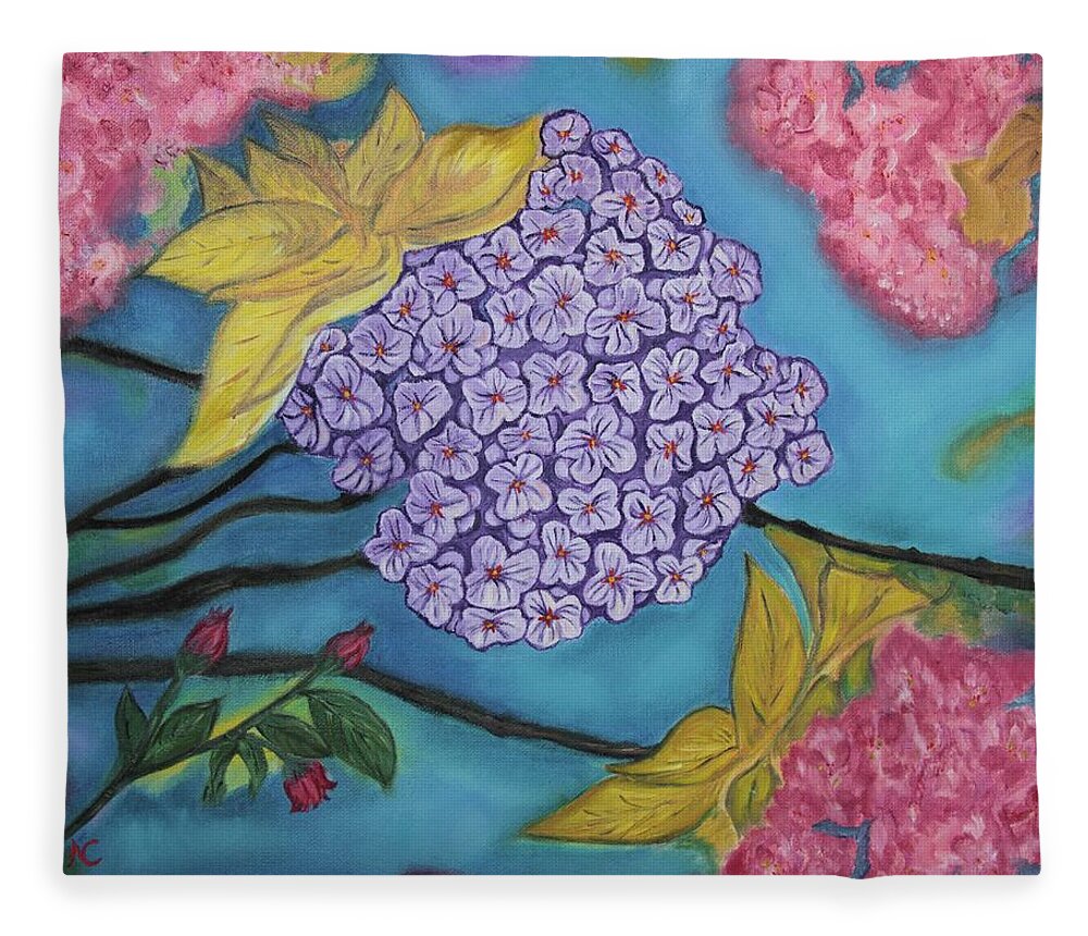 Flowers Fleece Blanket featuring the painting Into the Blue by Neslihan Ergul Colley
