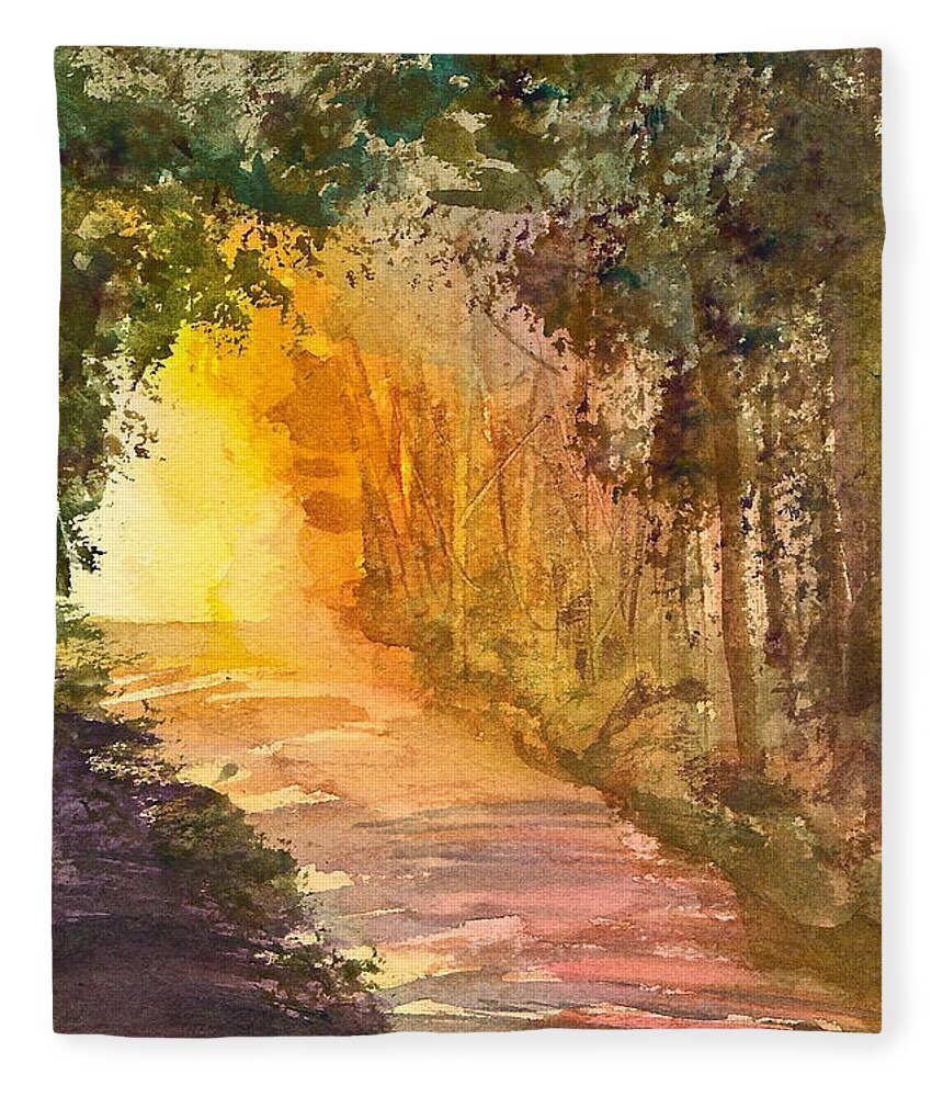 Path Fleece Blanket featuring the painting Into the Light by Frank SantAgata