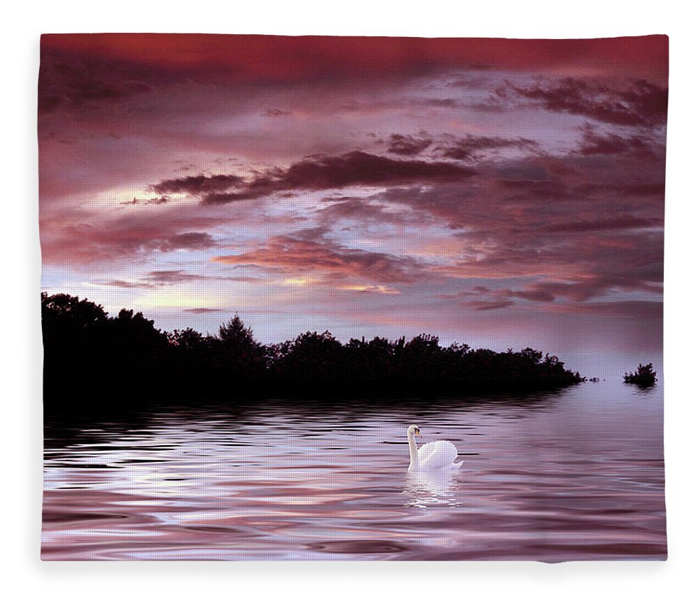 Swan Fleece Blanket featuring the photograph Sunset Swim by Jessica Jenney