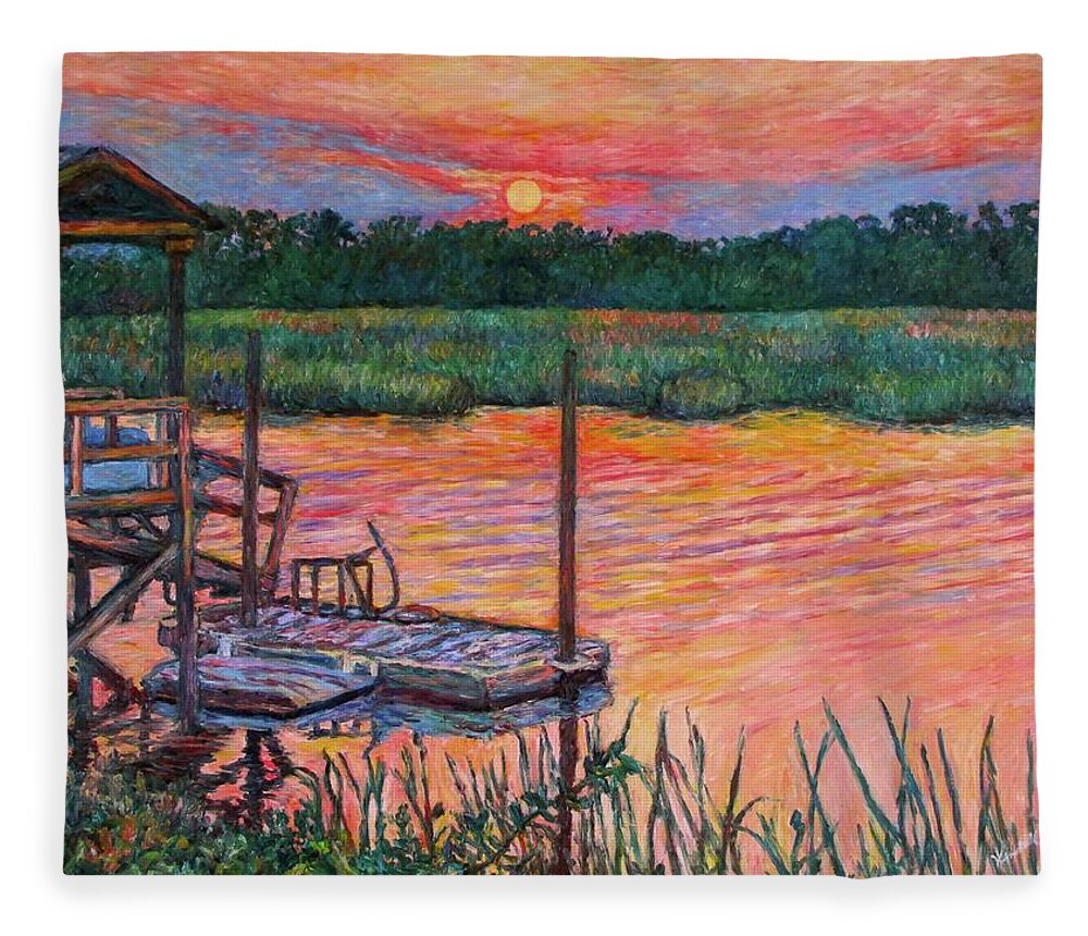 Isle Of Palms Fleece Blanket featuring the painting Isle of Palms Sunset by Kendall Kessler