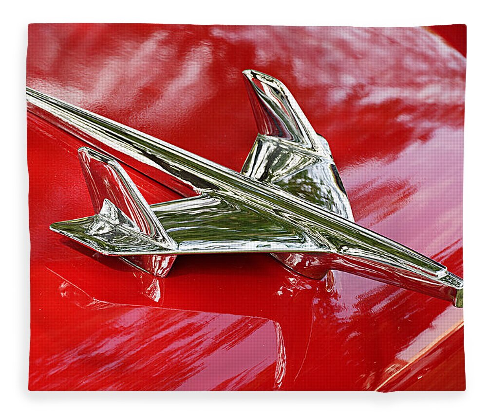 It's A Bird! It's A Plane! Fleece Blanket featuring the photograph It's a Bird It's a Plane -- 1955 Chevy Bel Air Hood Ornament at Paso Robles Car Show, California by Darin Volpe