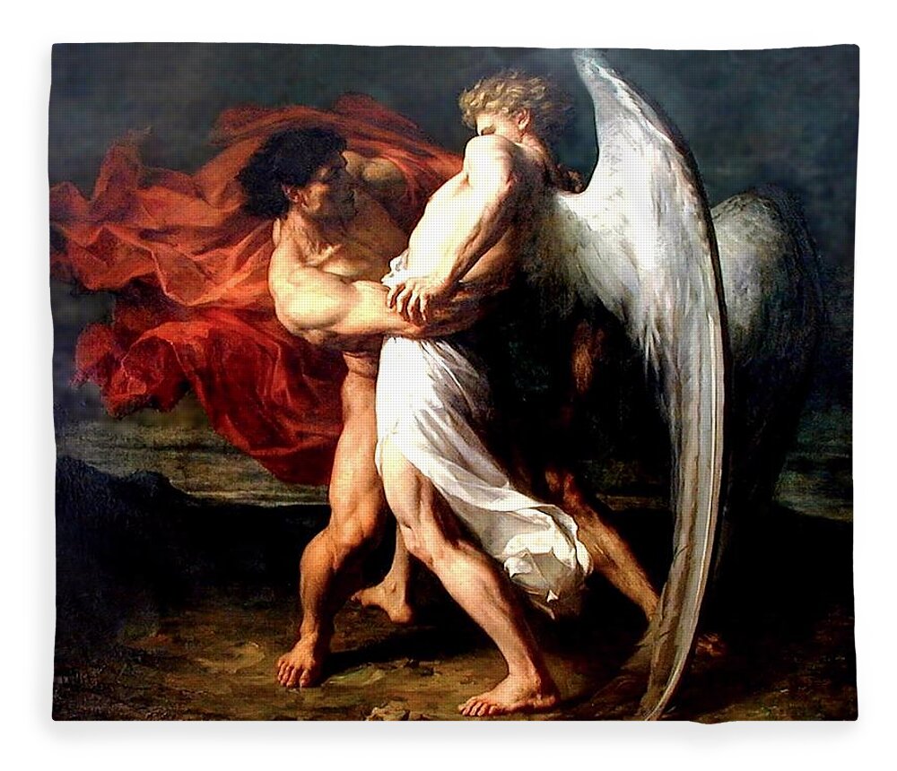 Jacob Wrestling With The Angel Fleece Blanket featuring the painting Jacob Wrestling with the Angel by Alexander Louis Leloir