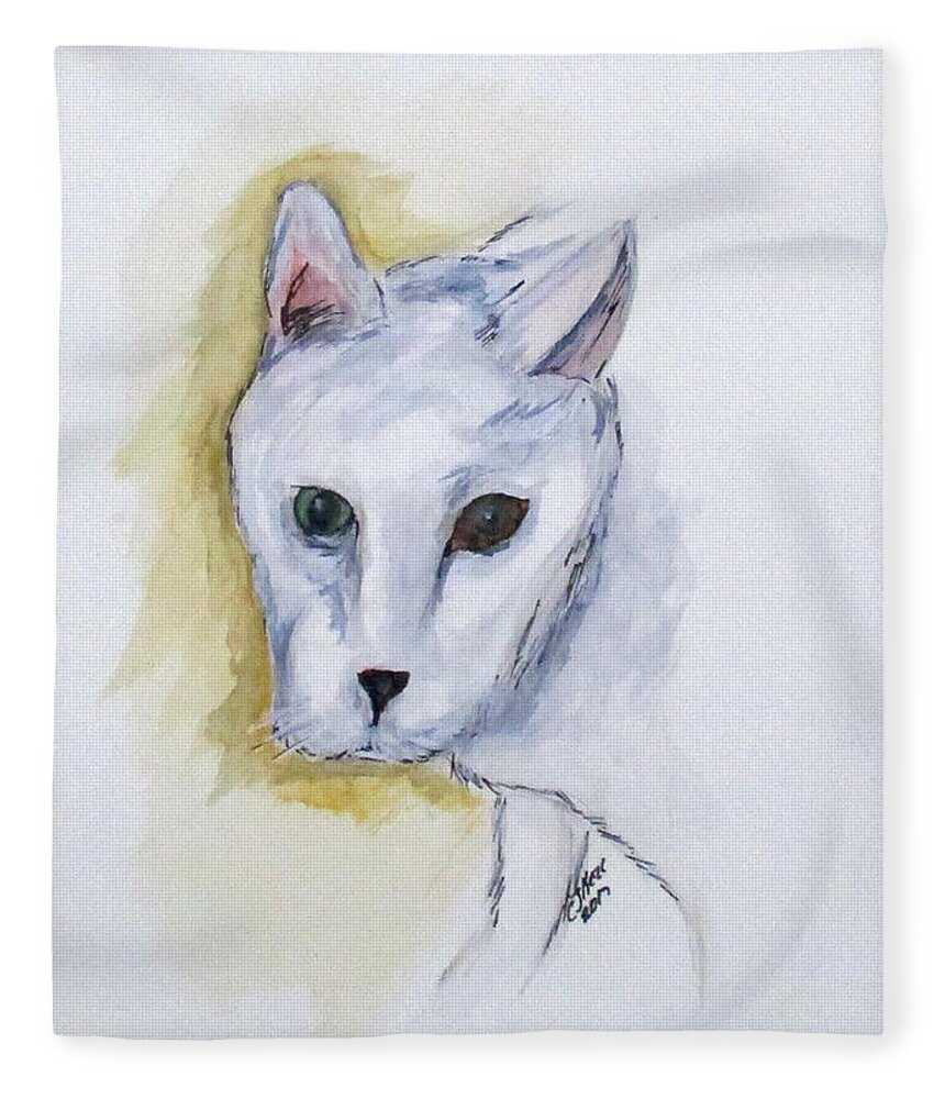 Cat Fleece Blanket featuring the painting Jade The Cat by Clyde J Kell