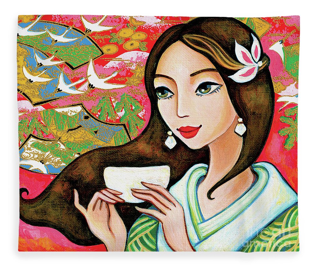 Asian Woman Fleece Blanket featuring the painting Jasmine Garden by Eva Campbell