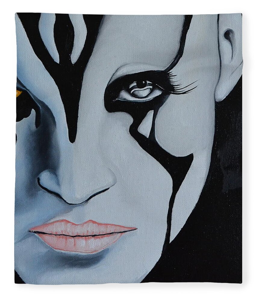 A Portrait Of Jaylah From The Movie Star Trek Beyond. I Painted Half Of Her Face In Black And White And The Other Half In Color. The Painting Was Done With Oil Paint And Treated With A Coating To Preserve The Colors. This Original Painting Is Very Affordable And Would Please Sci-fly Fans. Fleece Blanket featuring the photograph Jaylah by Martin Schmidt