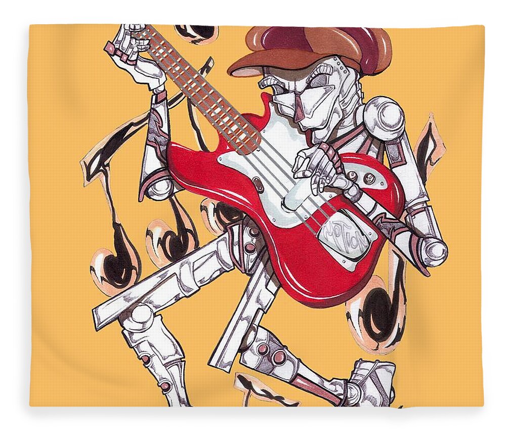 Robots Fleece Blanket featuring the mixed media Jazzmen Bass Player by Demitrius Motion Bullock