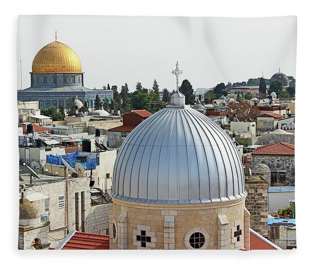 Jerusalem Fleece Blanket featuring the photograph Jerusalem Domes by Munir Alawi
