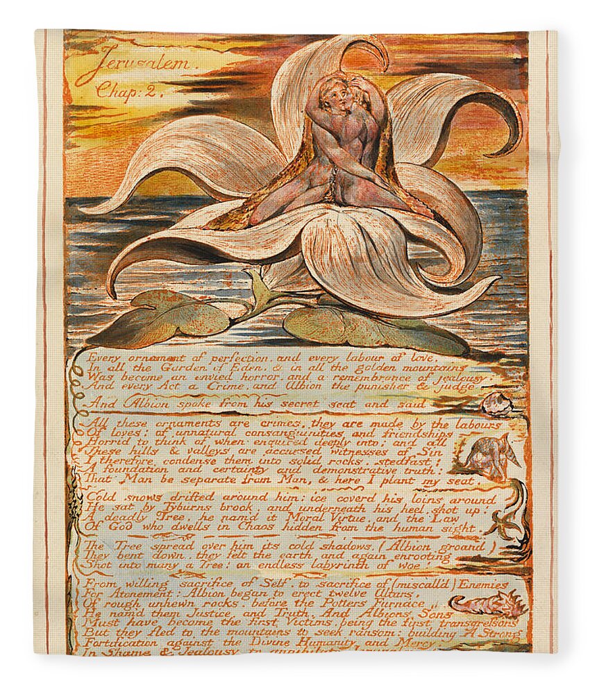 William Blake Fleece Blanket featuring the drawing Jerusalem. Plate 28 by William Blake