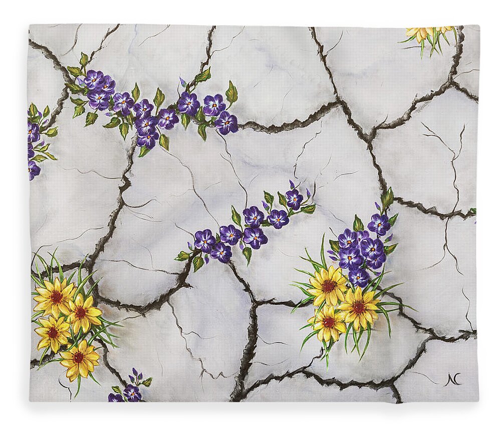 Flowers Fleece Blanket featuring the painting Jewels of the Desert by Neslihan Ergul Colley