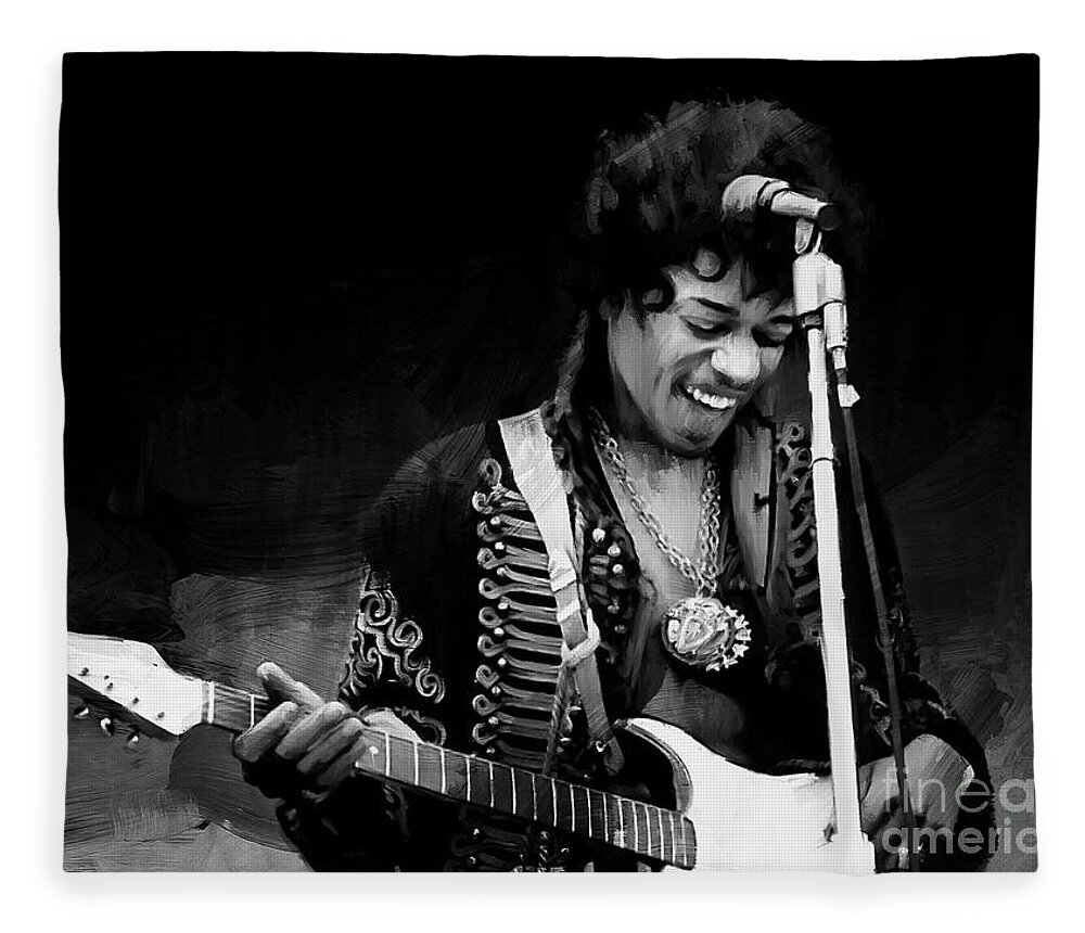 Jimi Hendrix Fleece Blanket featuring the painting Jimi Hendrix 01 by Gull G