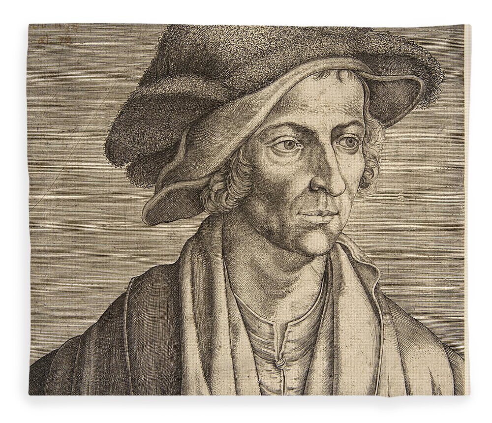 Aegidius Sadeler Fleece Blanket featuring the drawing Joachim Patinir by Aegidius Sadeler