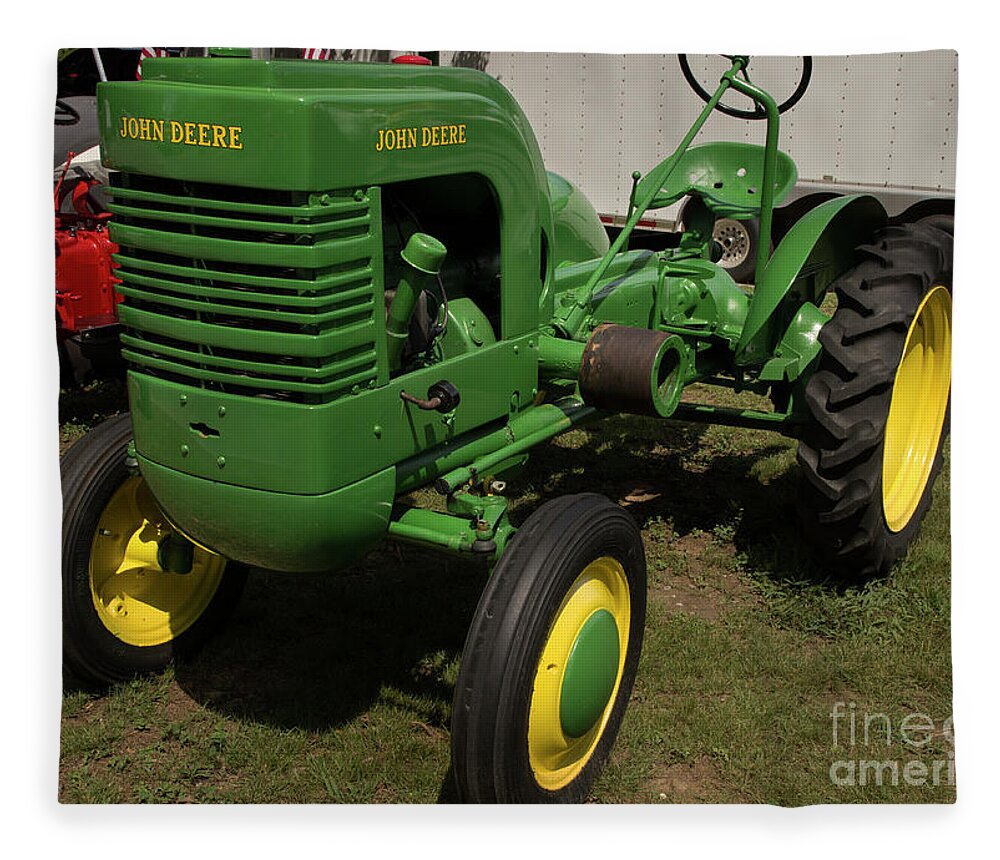 Tractor Fleece Blanket featuring the photograph John Deere Tractor by Mike Eingle
