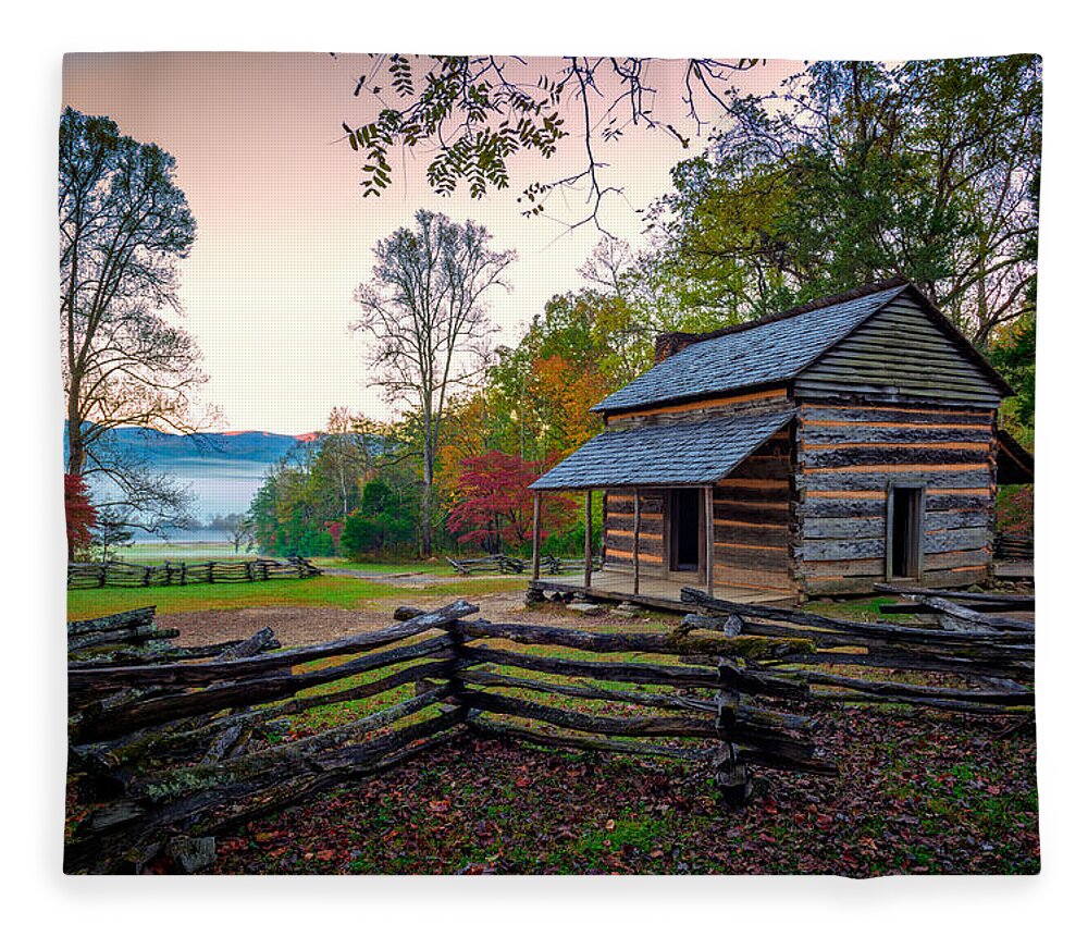 John Oliver Place Fleece Blanket featuring the photograph John Oliver Place in Cades Cove by Rick Berk