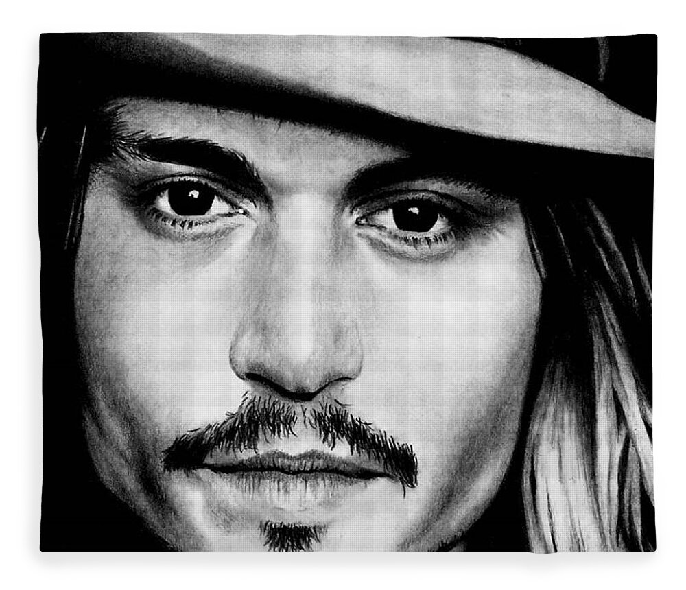 Johnny Depp Fleece Blanket featuring the drawing Johnny Depp by Rick Fortson