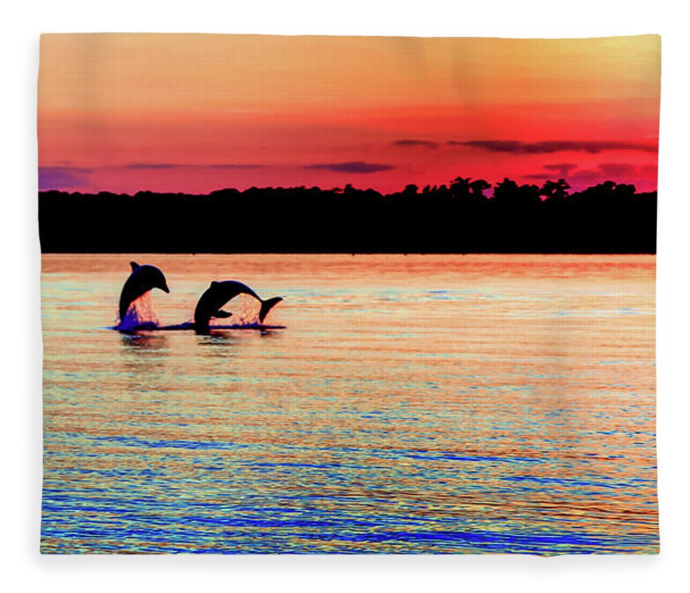 Dolphins Fleece Blanket featuring the photograph Joy Of The Dance by Karen Wiles