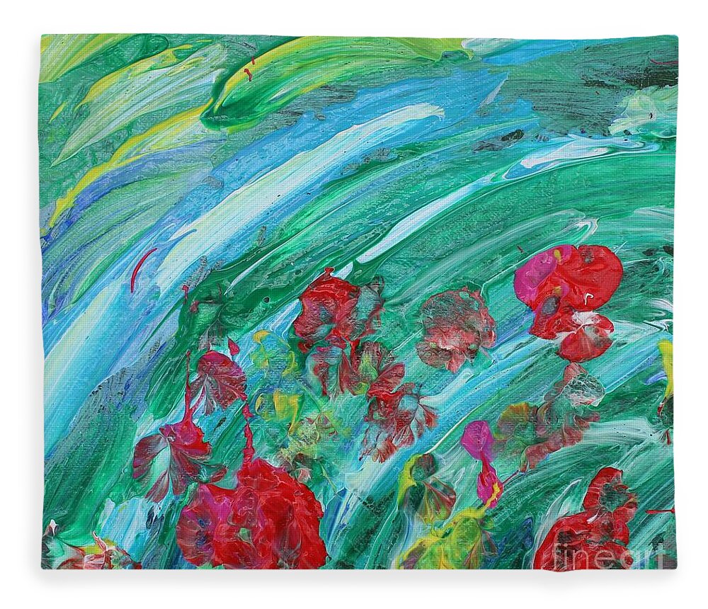 Bliss Contentment Delight Elation Enjoyment Euphoria Exhilaration Jubilation Laughter Optimism  Peace Of Mind Pleasure Prosperity Well-being Beatitude Blessedness Cheer Cheerfulness Content Fleece Blanket featuring the painting JOY by Sarahleah Hankes