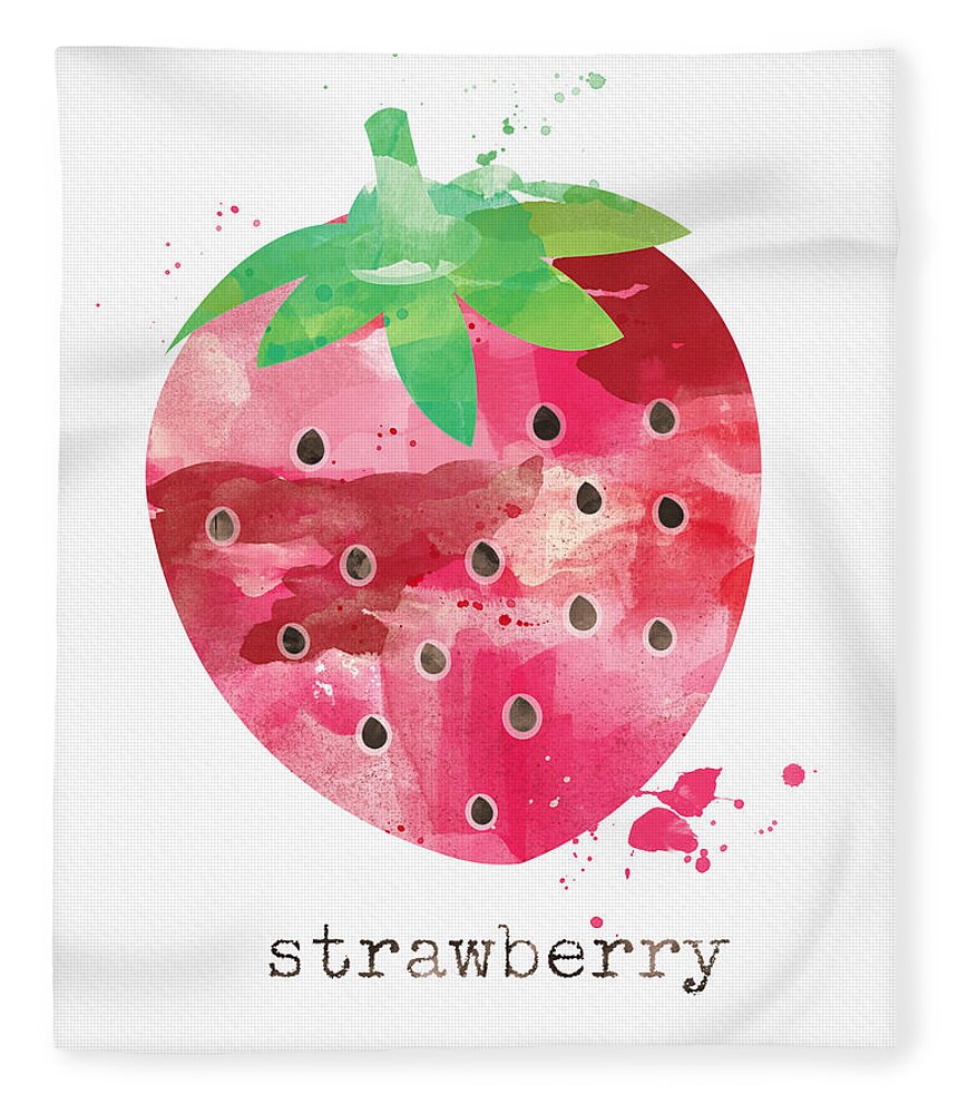 Strawberry Fleece Blanket featuring the painting Juicy Strawberry by Linda Woods