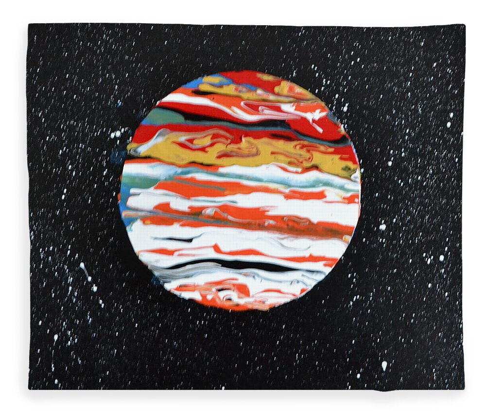 This Is A Abstract Painting Of The Planet Jupiter. The Flow Technique Was Used With Acrylic Colors. The Five Acrylic Colors Used Were Poured In A Circle Area Tilted To Get This Affect. The Distant White Stars Were Also Included In This Painting. Fleece Blanket featuring the painting Jupiter by Martin Schmidt