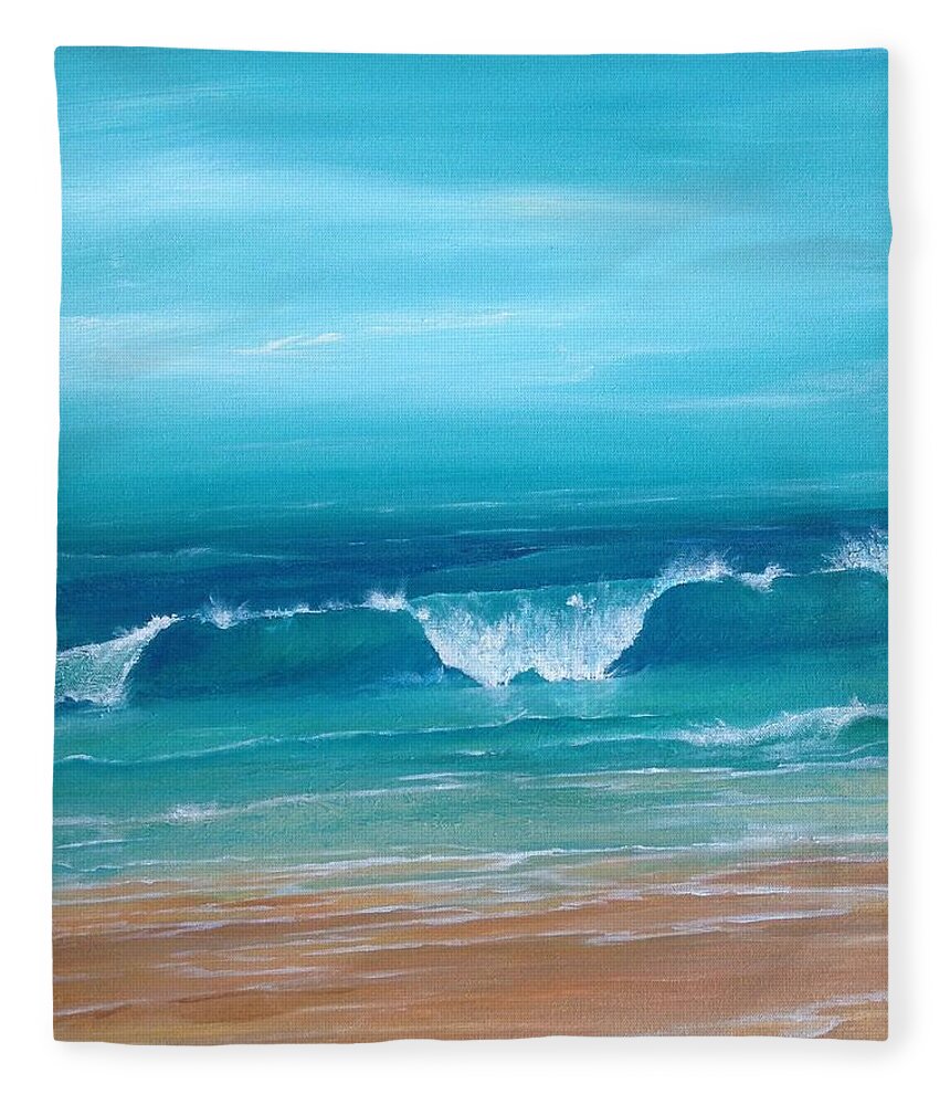 Ocean Fleece Blanket featuring the painting Just Waving by Teresa Fry