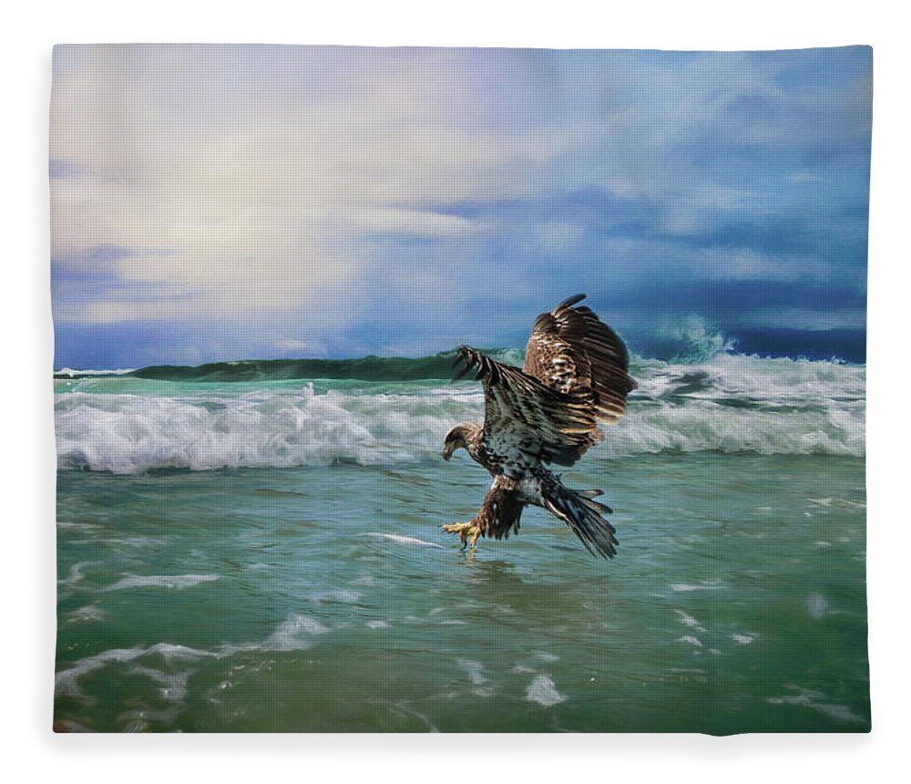 Jai Johnson Fleece Blanket featuring the photograph Juvenile Eagle At Sea Wildlife Art by Jai Johnson