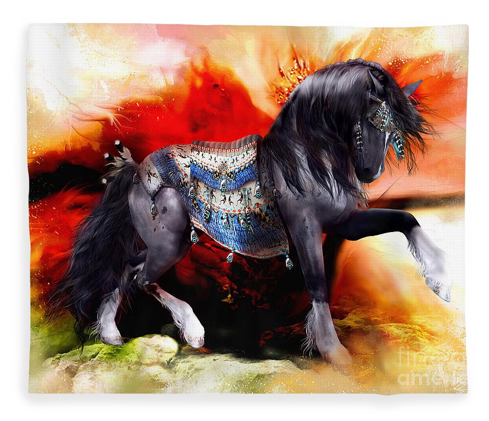 Kachina Fleece Blanket featuring the digital art Kachina Hopi Spirit Horse by Shanina Conway