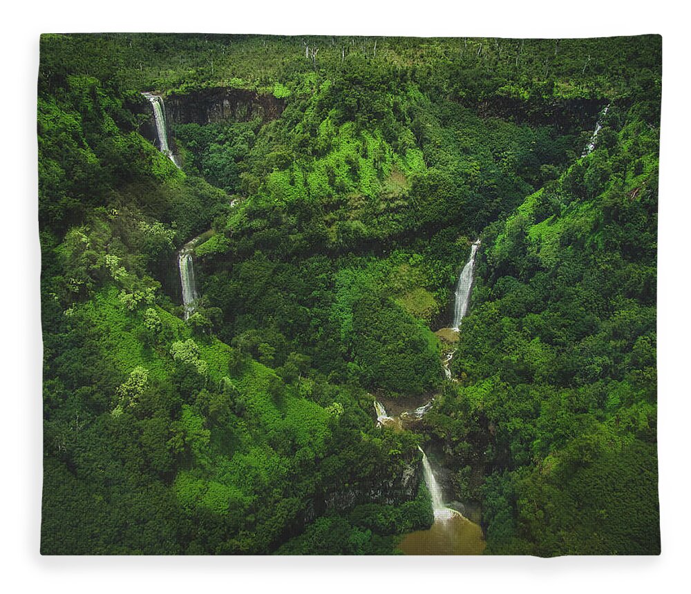 Aerial Fleece Blanket featuring the photograph Kahili Falls Aerial by Andy Konieczny