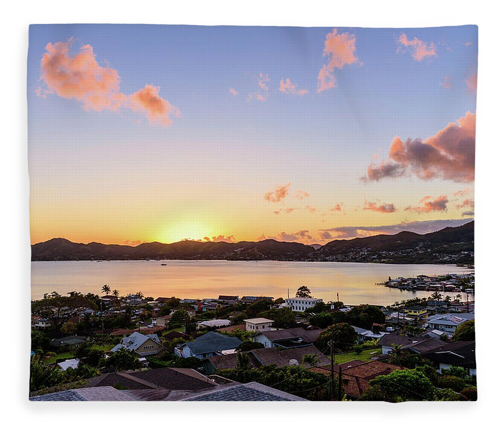 Clouds Fleece Blanket featuring the photograph Kaneohe Bay Sunrise 1 by Jason Chu