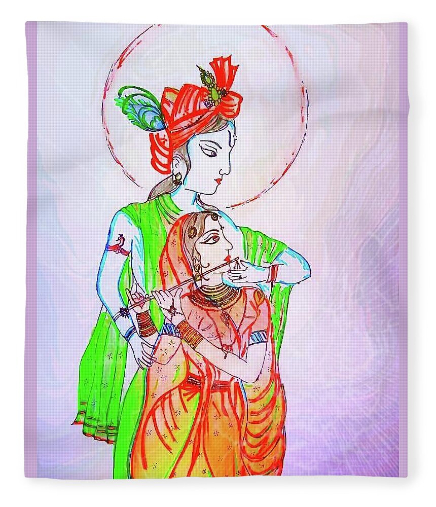 Kannan Radhai Painting Fleece Blanket by Mangaleshwari ...