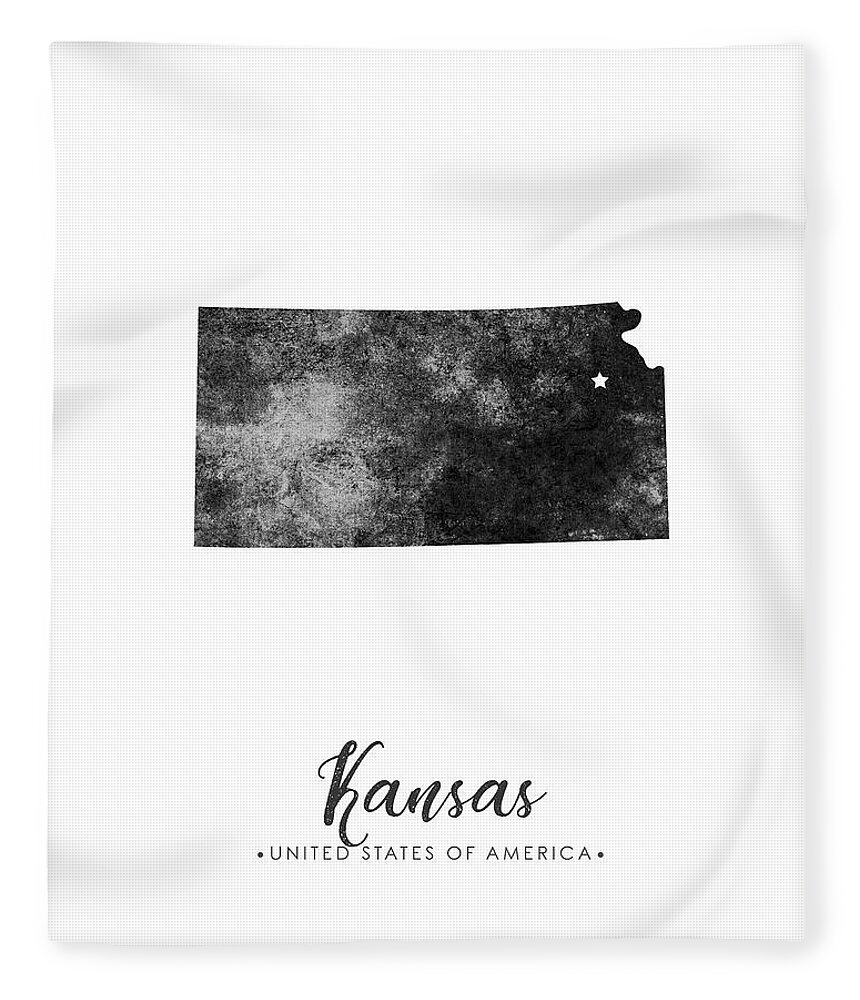 Kansas Fleece Blanket featuring the mixed media Kansas State Map Art - Grunge Silhouette by Studio Grafiikka