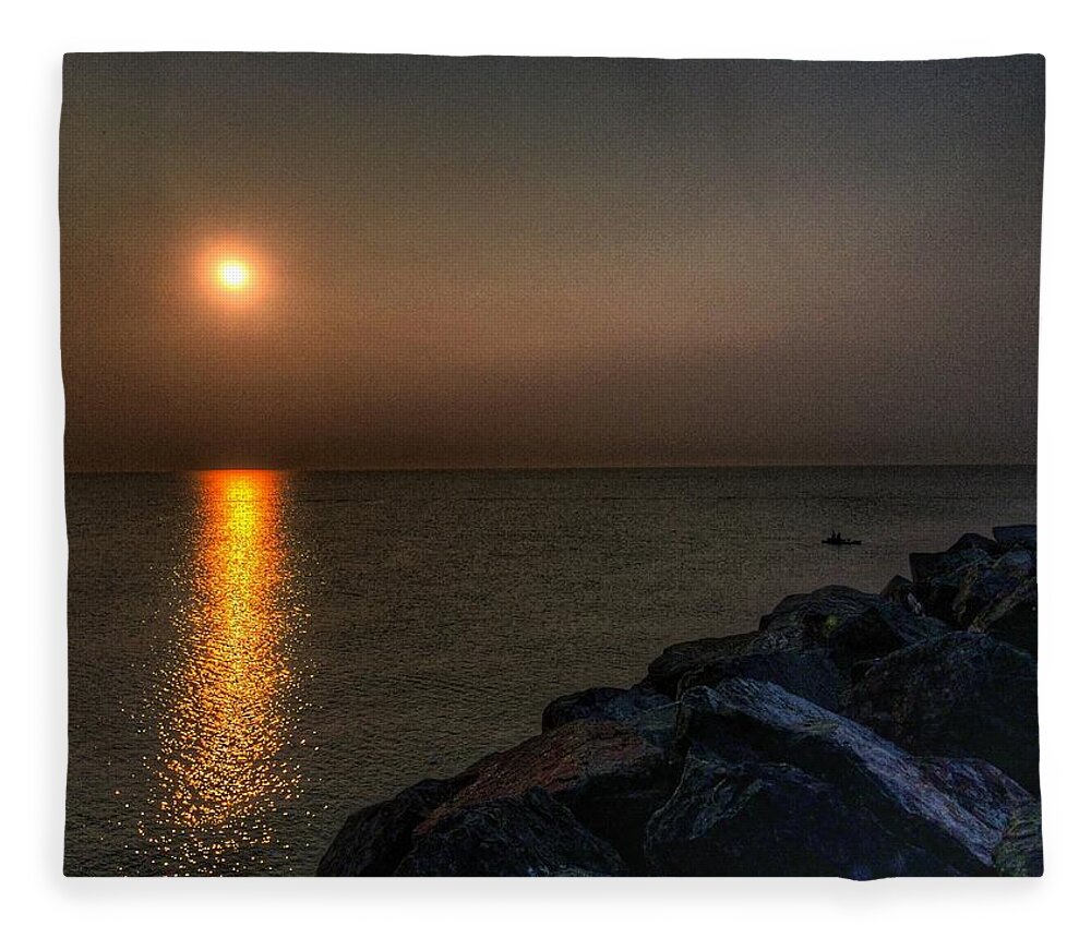 Kayak Fleece Blanket featuring the photograph Kayaker at Sunrise by Nick Heap