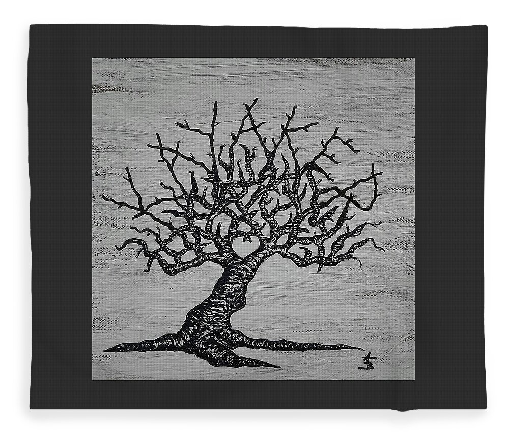 Kayak Fleece Blanket featuring the drawing Kayaker Love Tree by Aaron Bombalicki
