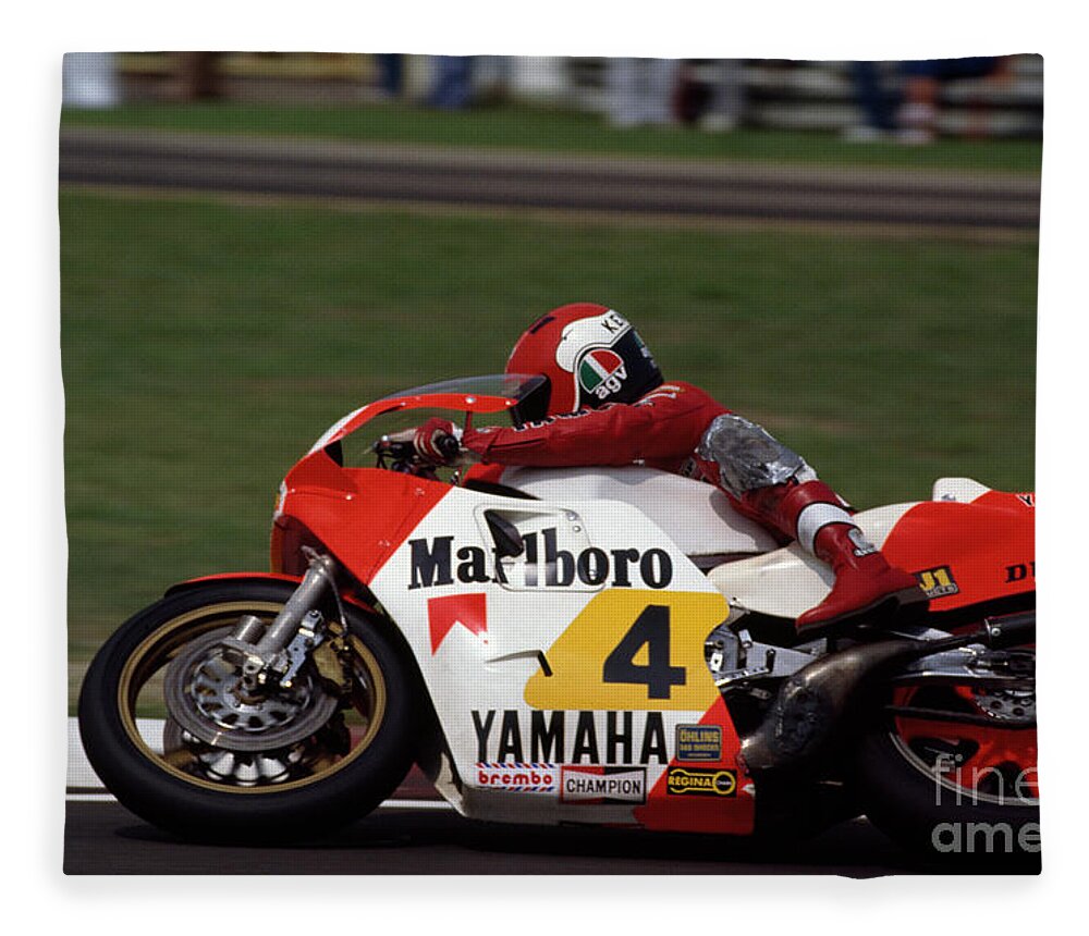 Kenny Roberts Fleece Blanket featuring the photograph Kenny Roberts. 1983 San Marino motorcycle Grand Prix by Oleg Konin