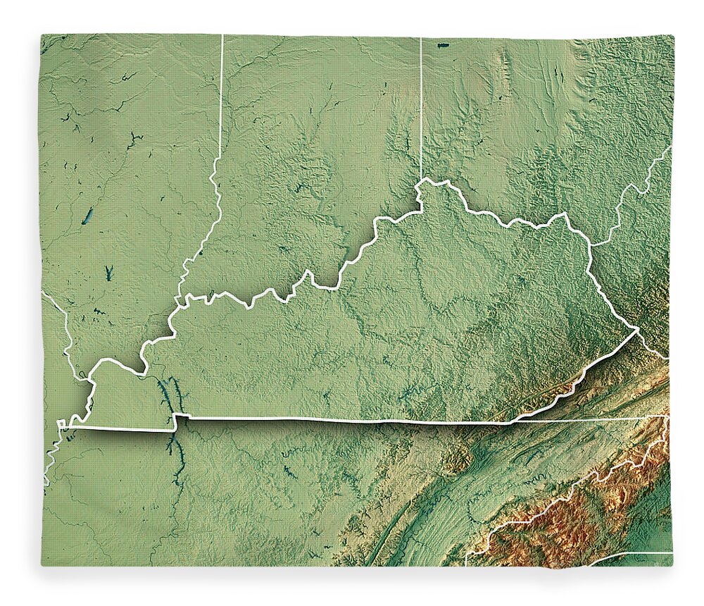 Kentucky State USA 3D Render Topographic Map Border Fleece Blanket for ...