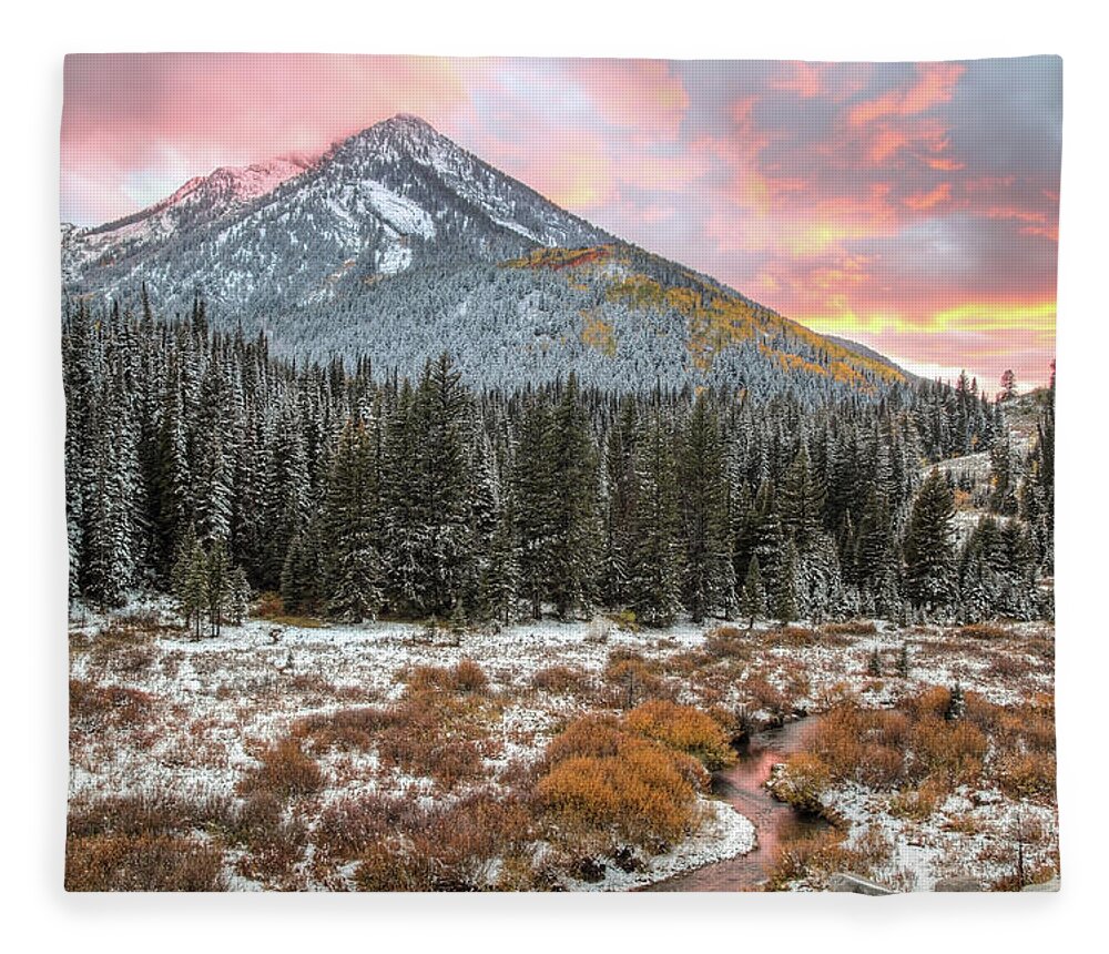 Utah Fleece Blanket featuring the photograph Kessler Peak Fall Sunset by Brett Pelletier