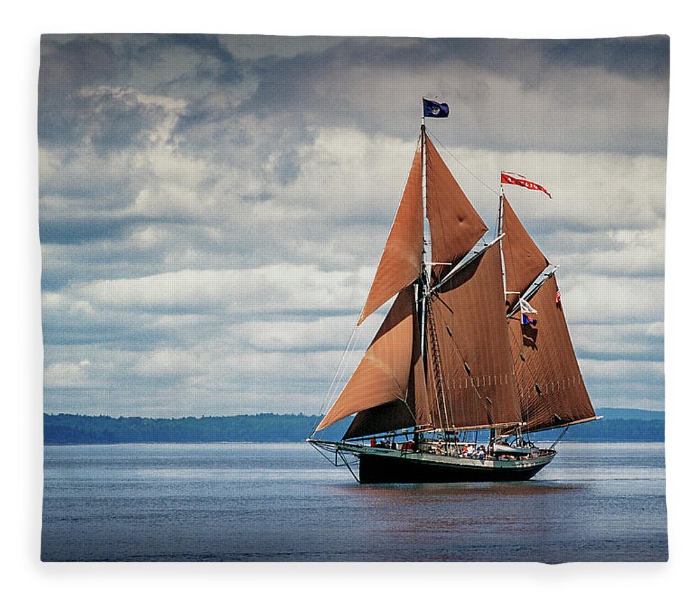 Windjammer Fleece Blanket featuring the photograph Ketch Angelique by Fred LeBlanc