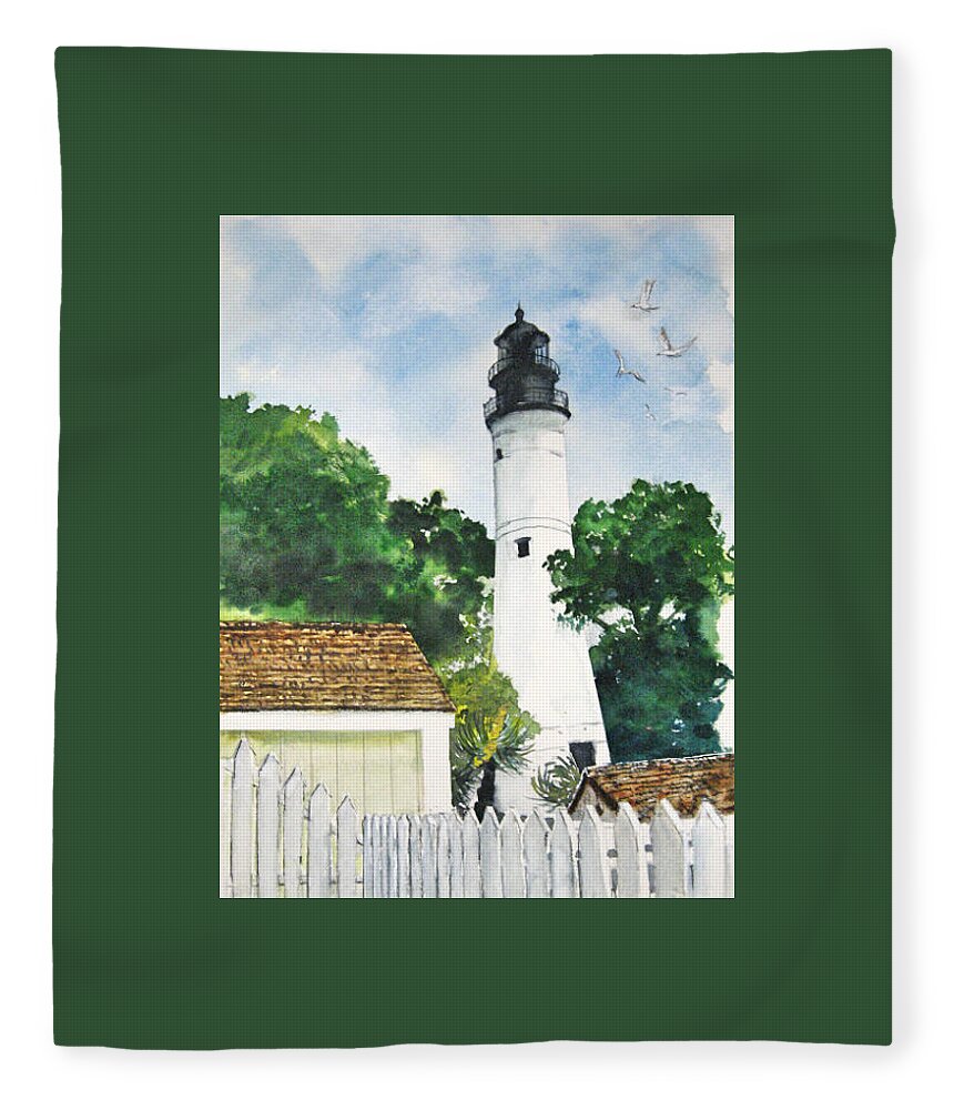 Lighthouse. Fleece Blanket featuring the painting Key West Beauty by Bobby Walters