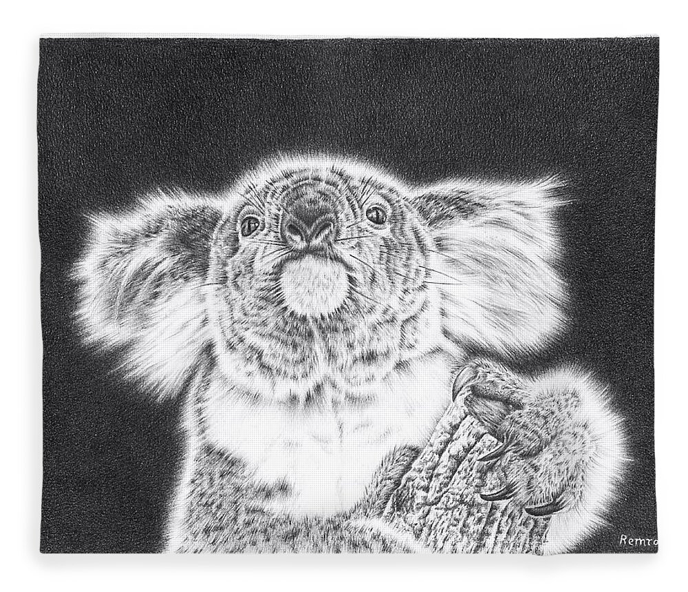 Koala Fleece Blanket featuring the drawing King Koala by Casey 'Remrov' Vormer