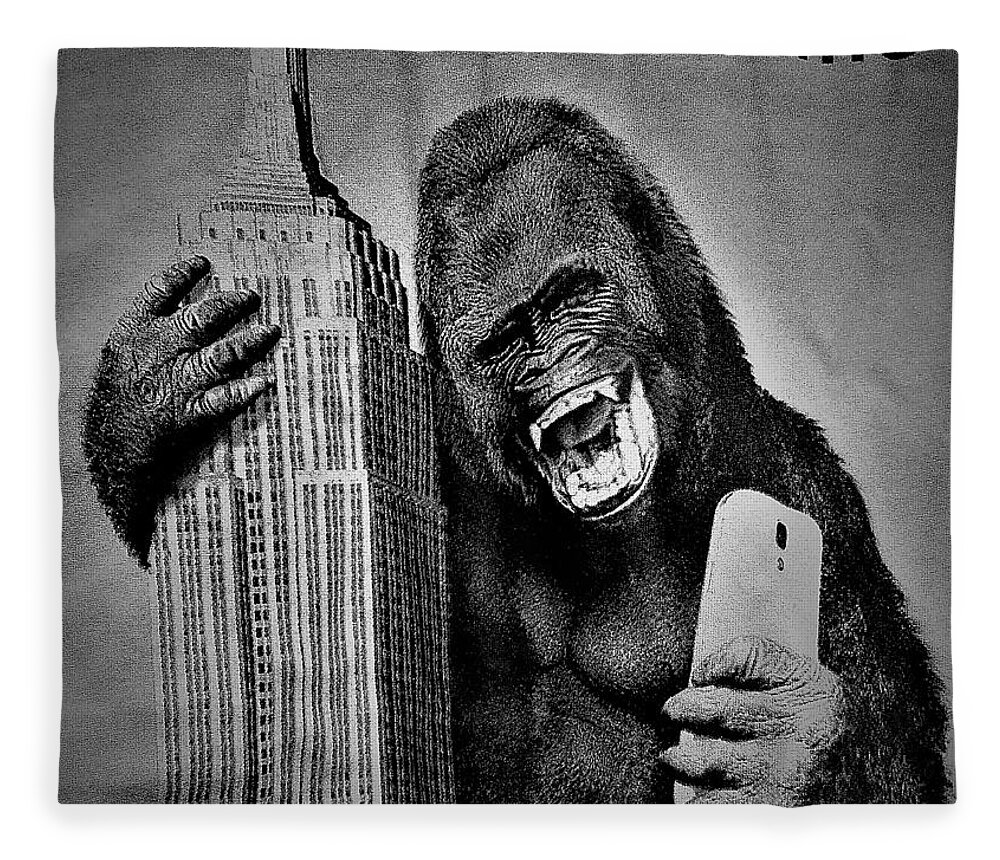 Architecture Fleece Blanket featuring the photograph King Kong Selfie B W by Rob Hans