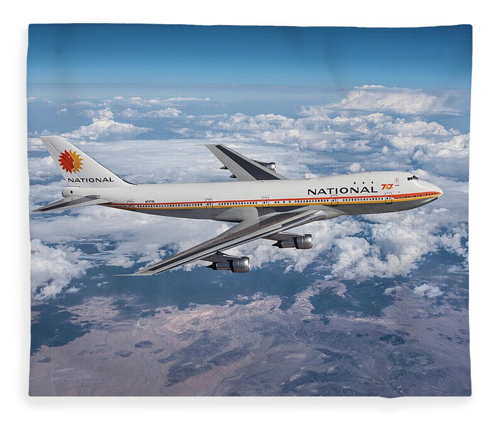 National Airlines Fleece Blanket featuring the digital art Queen of the Skies - The 747 by Erik Simonsen