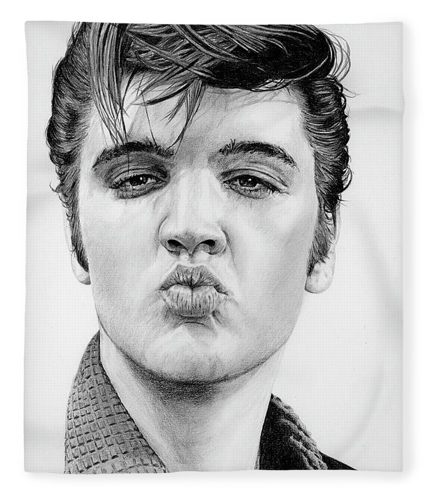 Elvis Fleece Blanket featuring the drawing Kiss me Quick by Rob De Vries