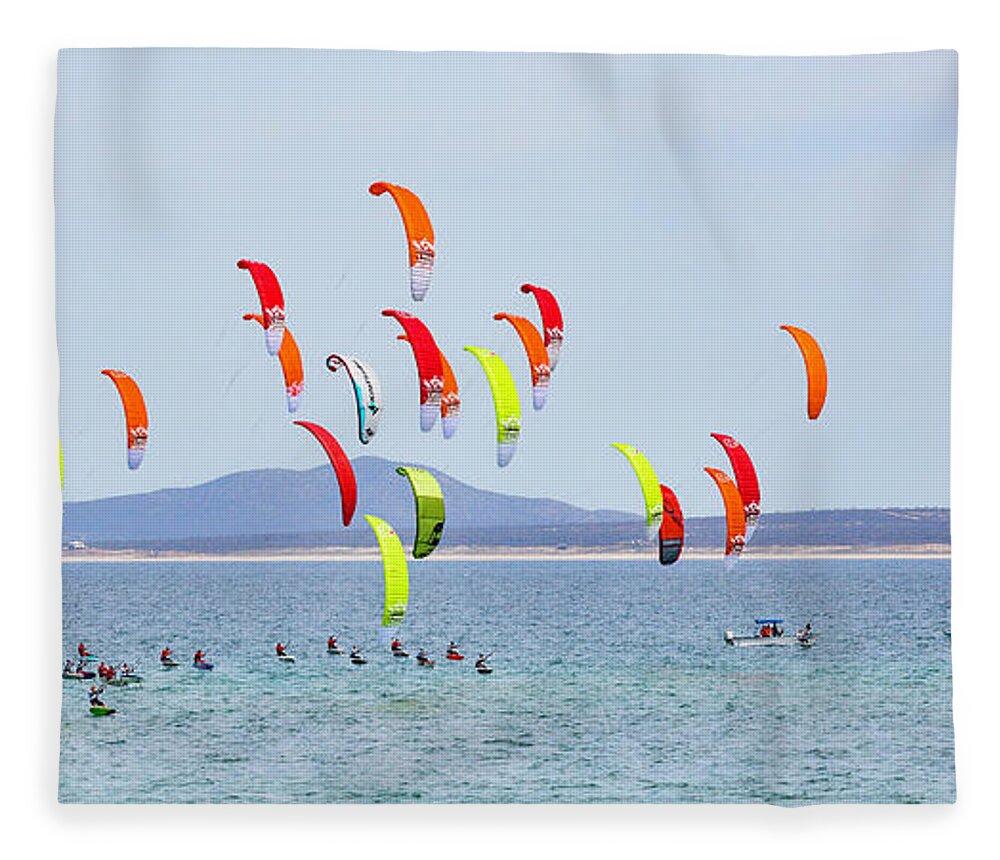 Kite Boarding Fleece Blanket featuring the photograph Kite Boarding at La Ventana by Mark Harrington