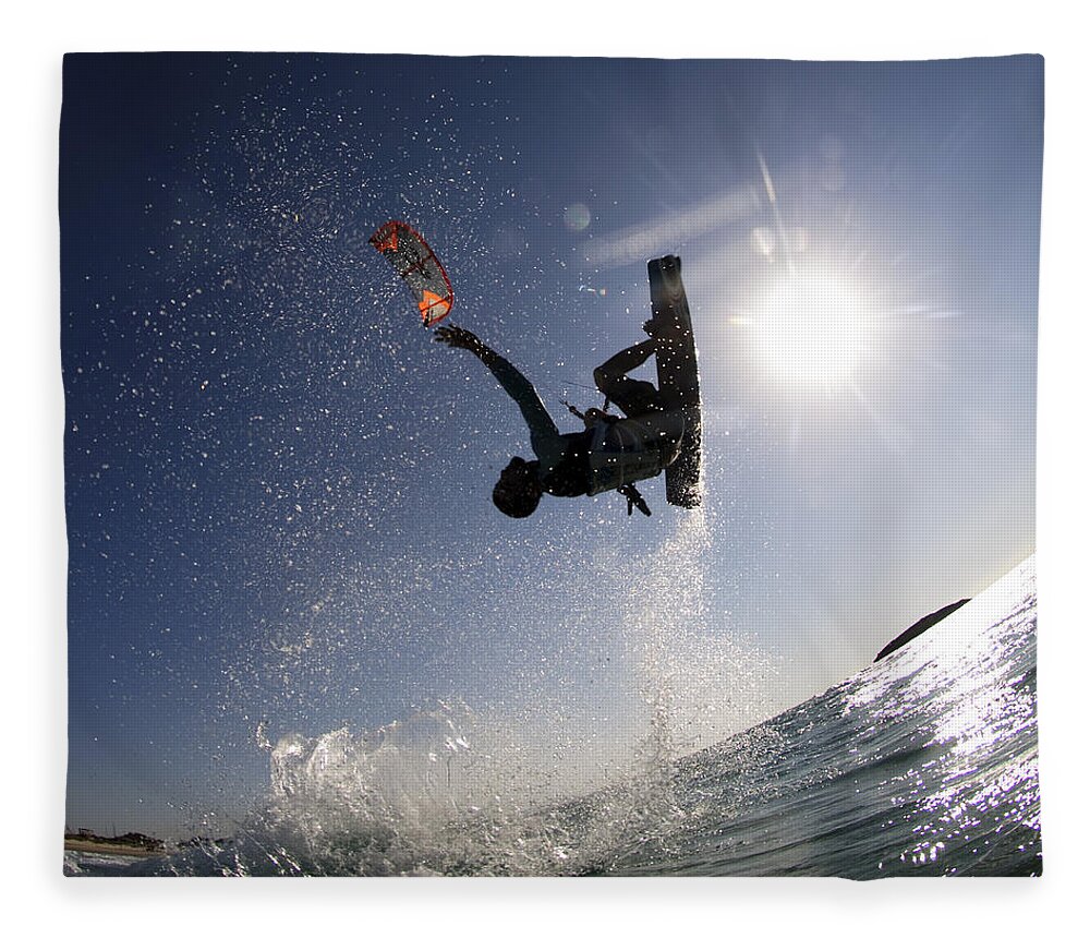 Motion Fleece Blanket featuring the photograph Kitesurfing in the Mediterranean Sea by Hagai Nativ
