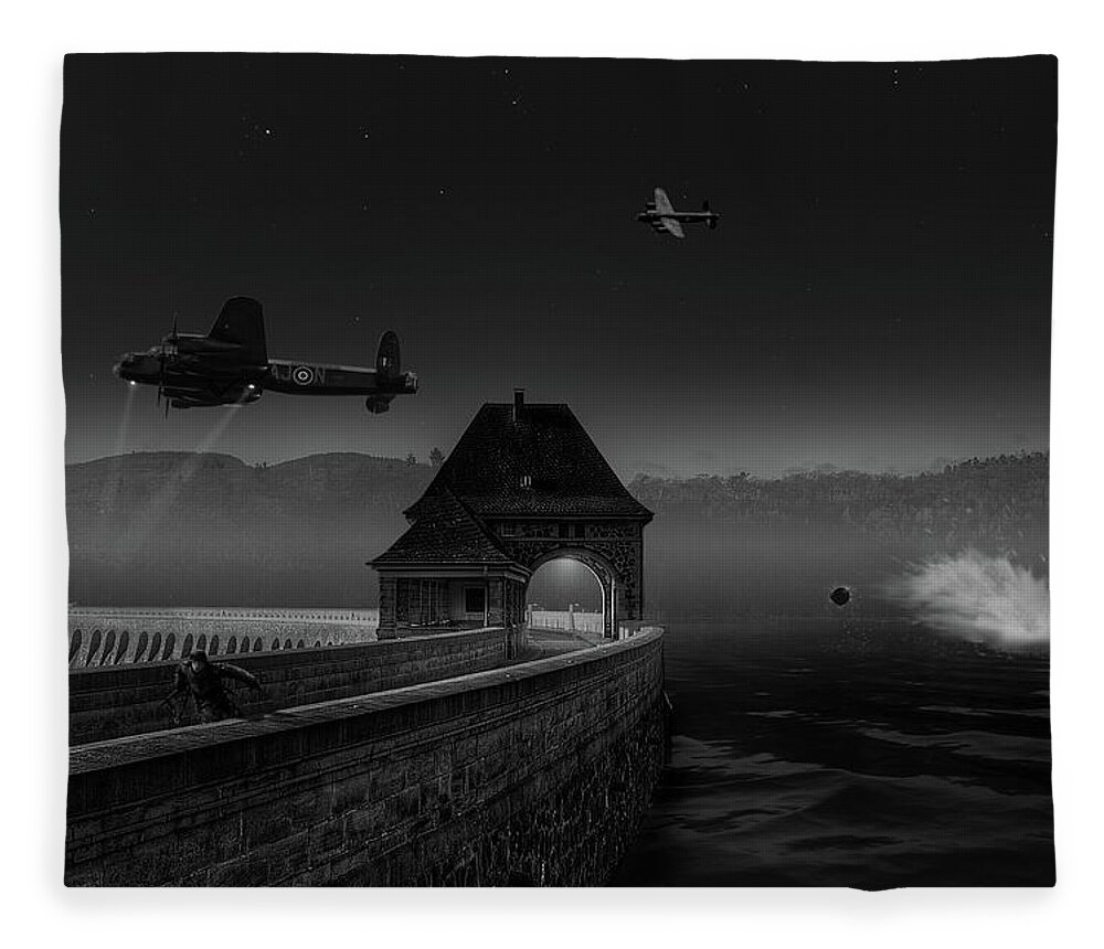 617 Squadron Fleece Blanket featuring the digital art Knights Last Chance - Monochrome by Mark Donoghue