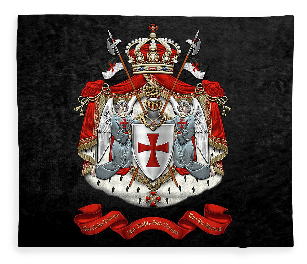 'ancient Brotherhoods' Collection By Serge Averbukh Fleece Blanket featuring the digital art Knights Templar - Coat of Arms over Black Velvet by Serge Averbukh